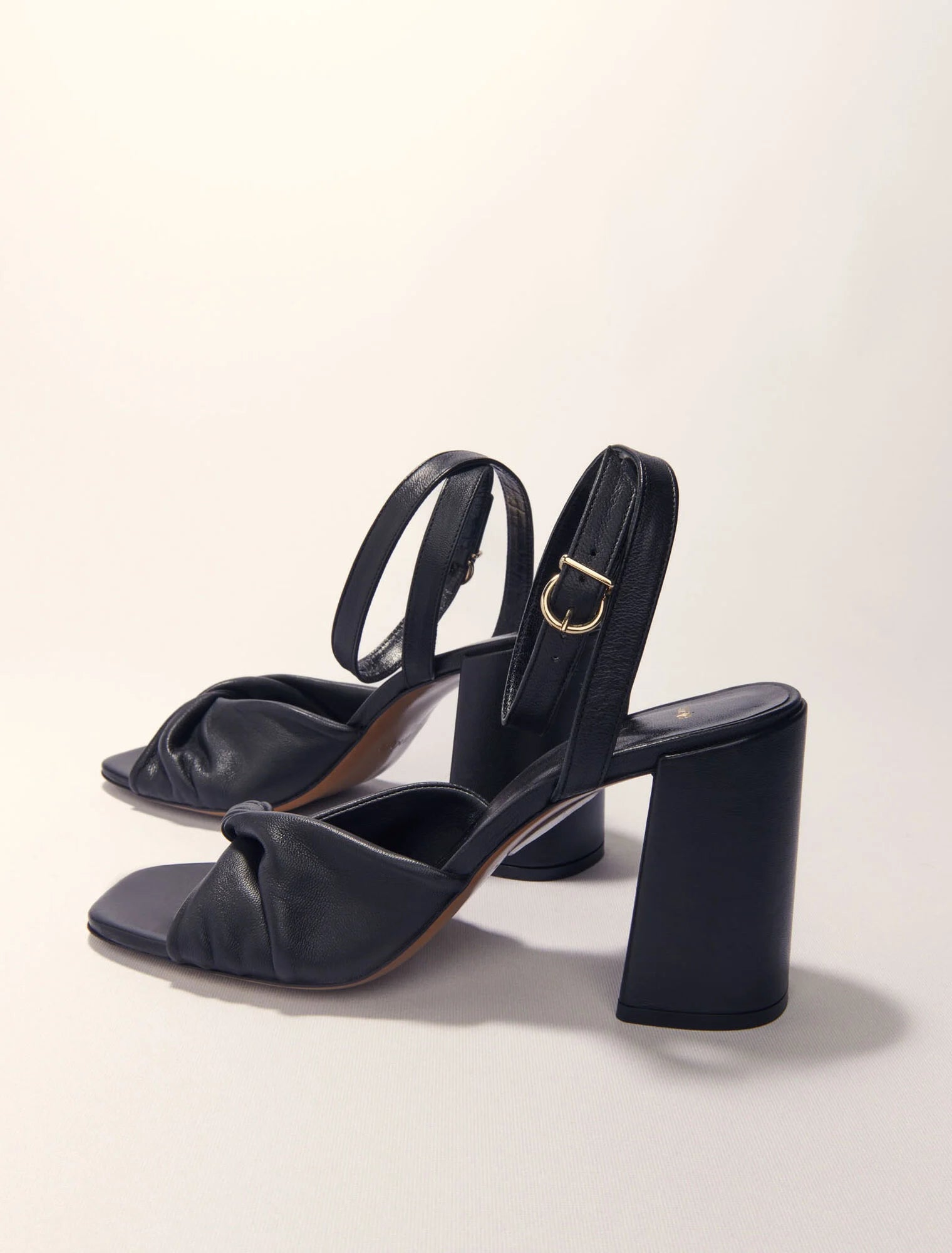 Black-Plain leather sandals with heels