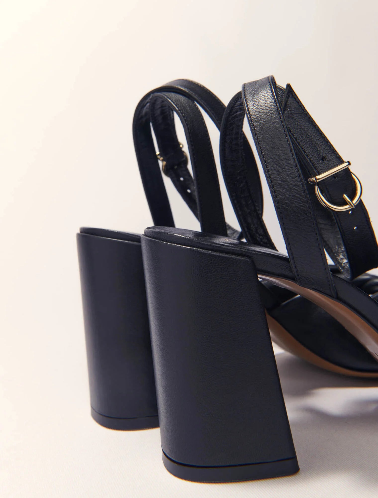 Black-Plain leather sandals with heels