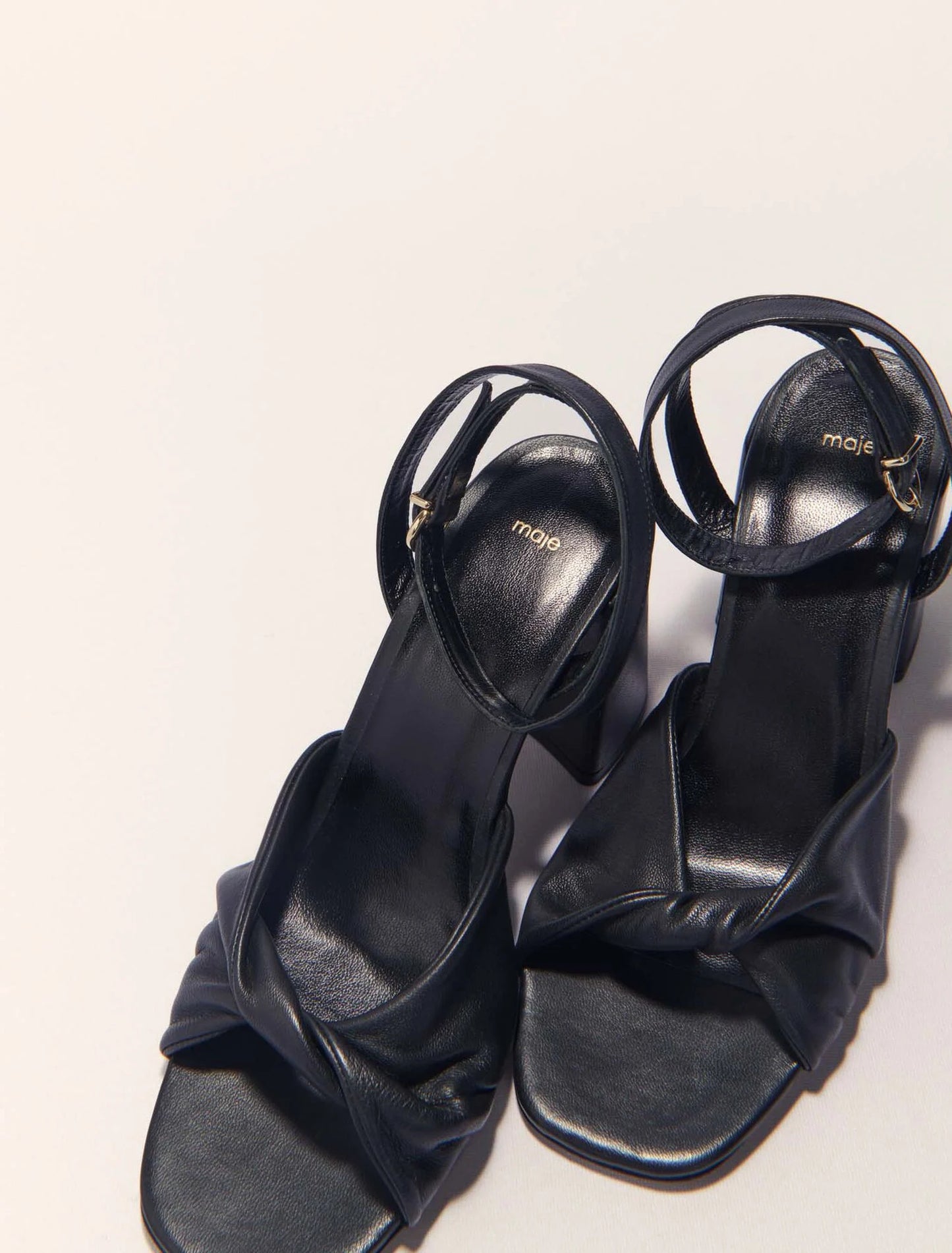 Black-Plain leather sandals with heels