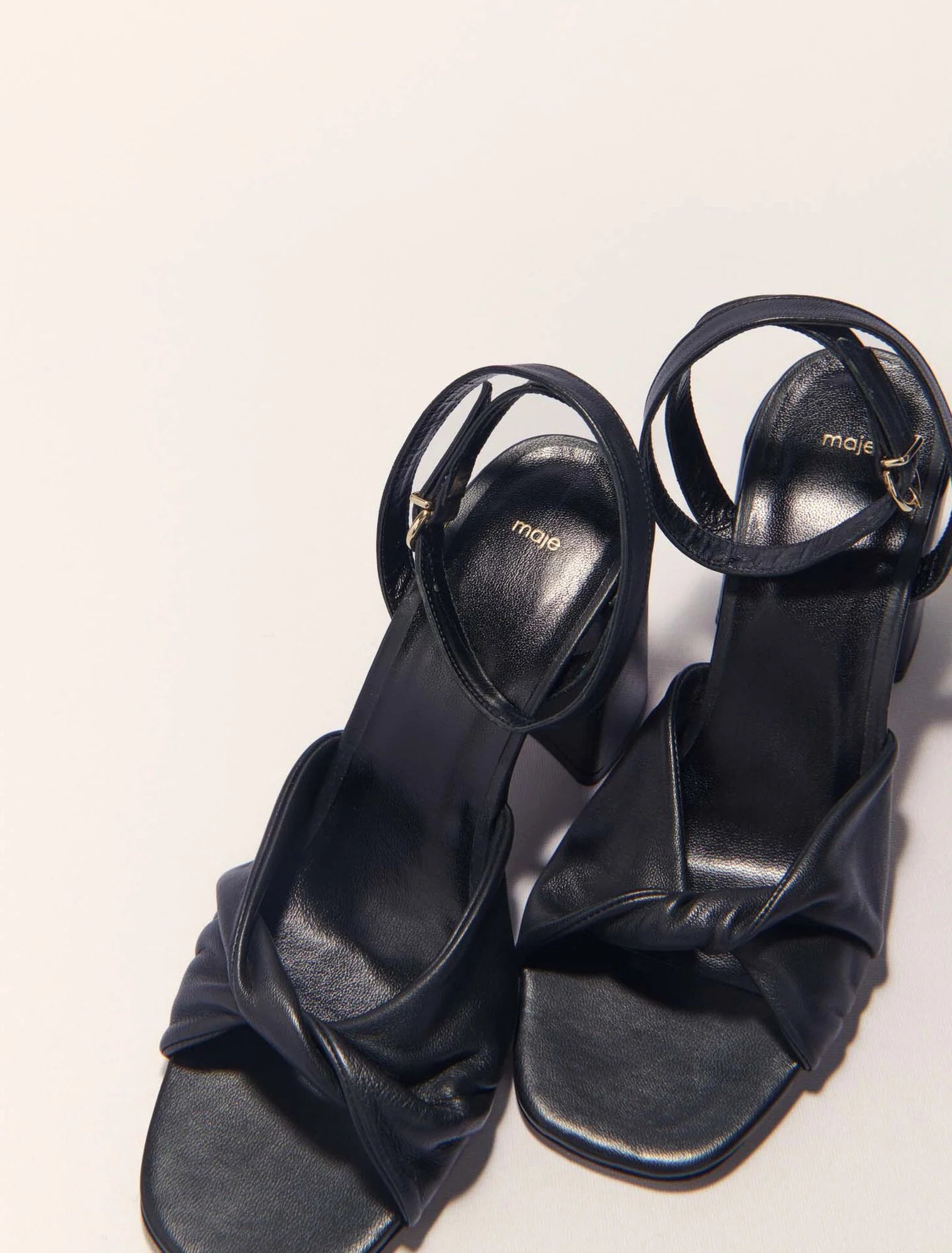 Black-Plain leather sandals with heels