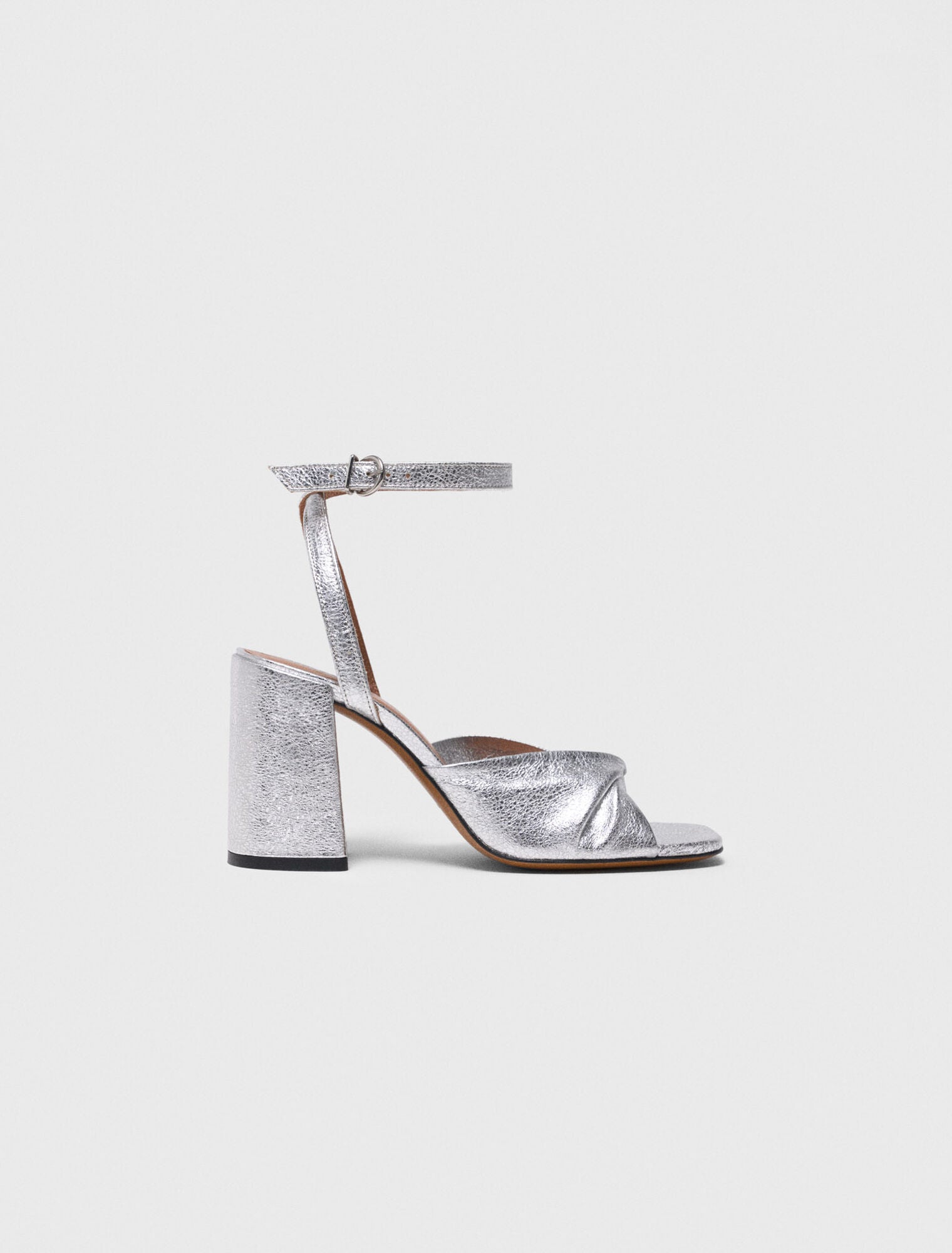 Metallic Leather Sandals With Heels Silvery
