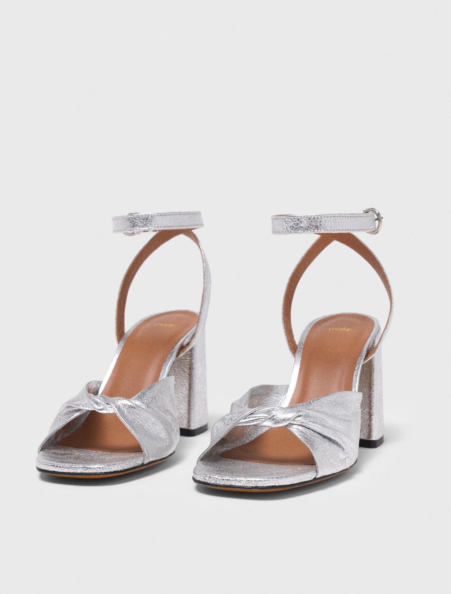 Metallic Leather Sandals With Heels Silvery