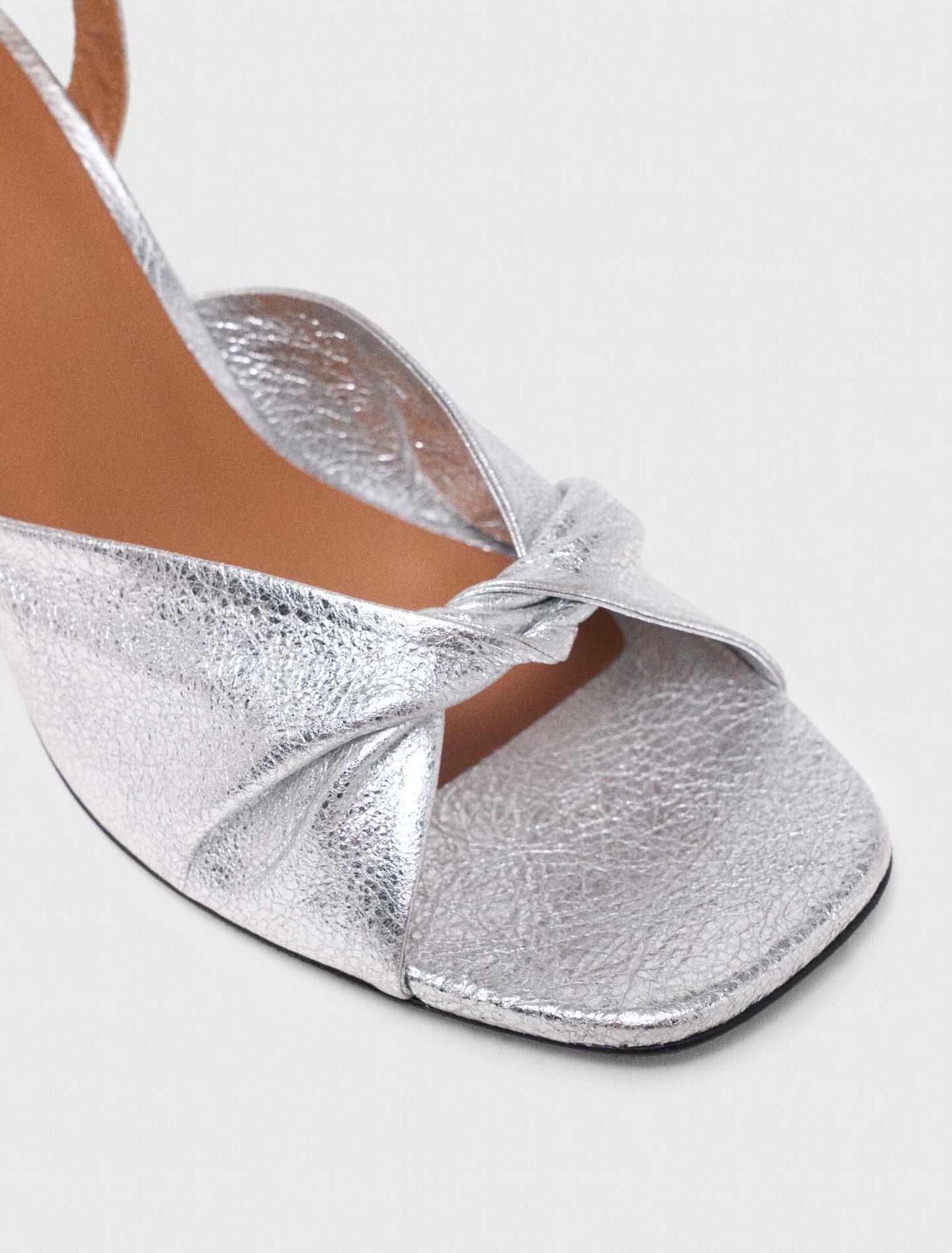 Metallic Leather Sandals With Heels Silvery