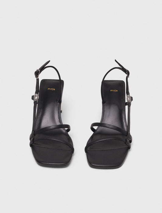 Strappy sandals with metallic heel