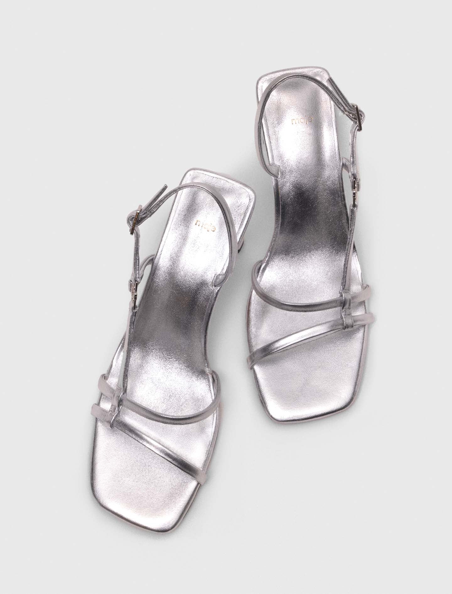 Metallic strappy sandals with heel
