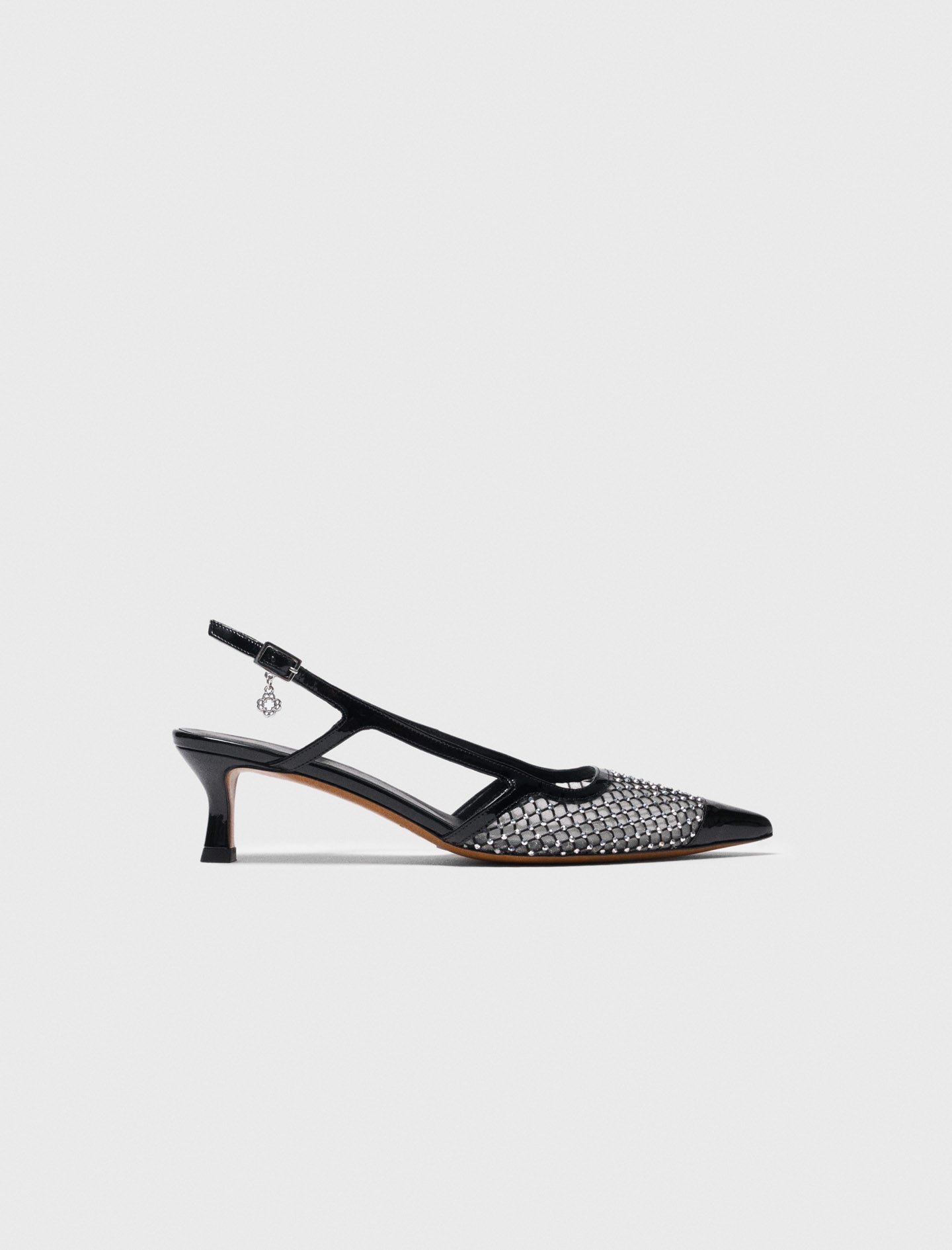 Rhinestone mesh pumps Black