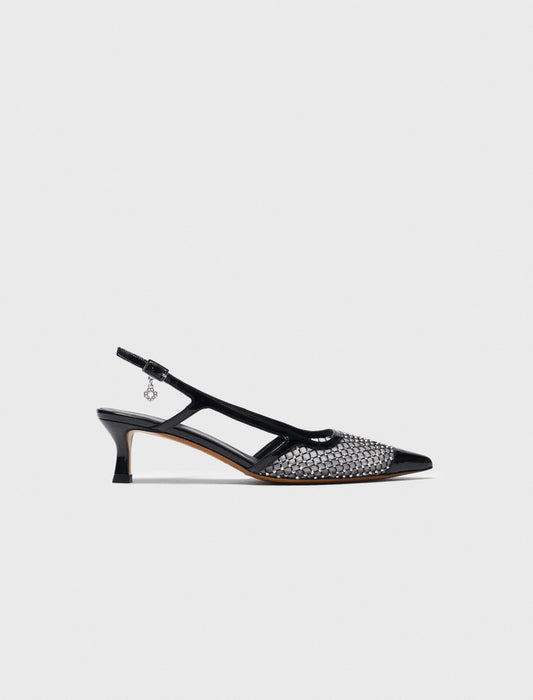 Rhinestone mesh pumps Black