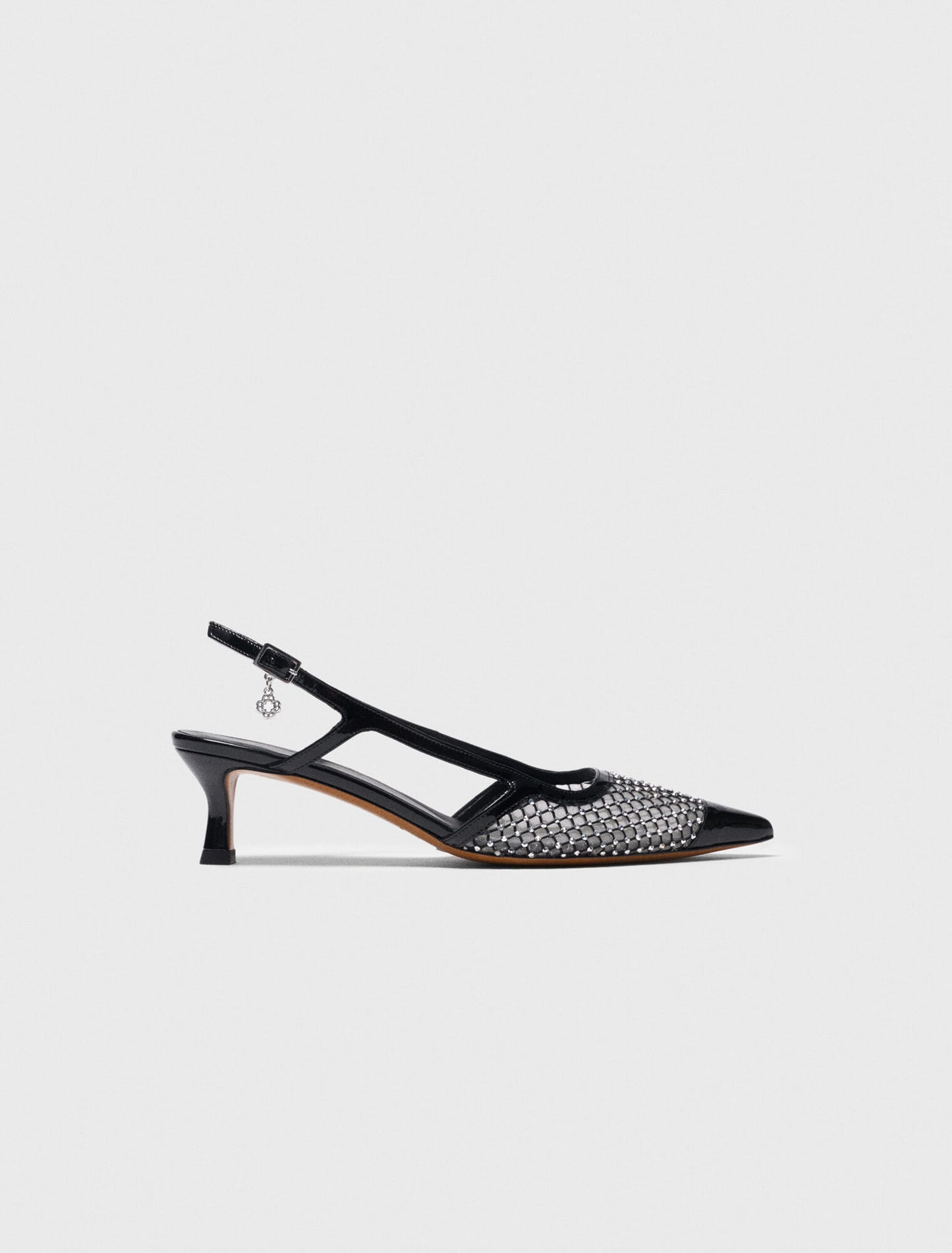 Rhinestone mesh pumps Black