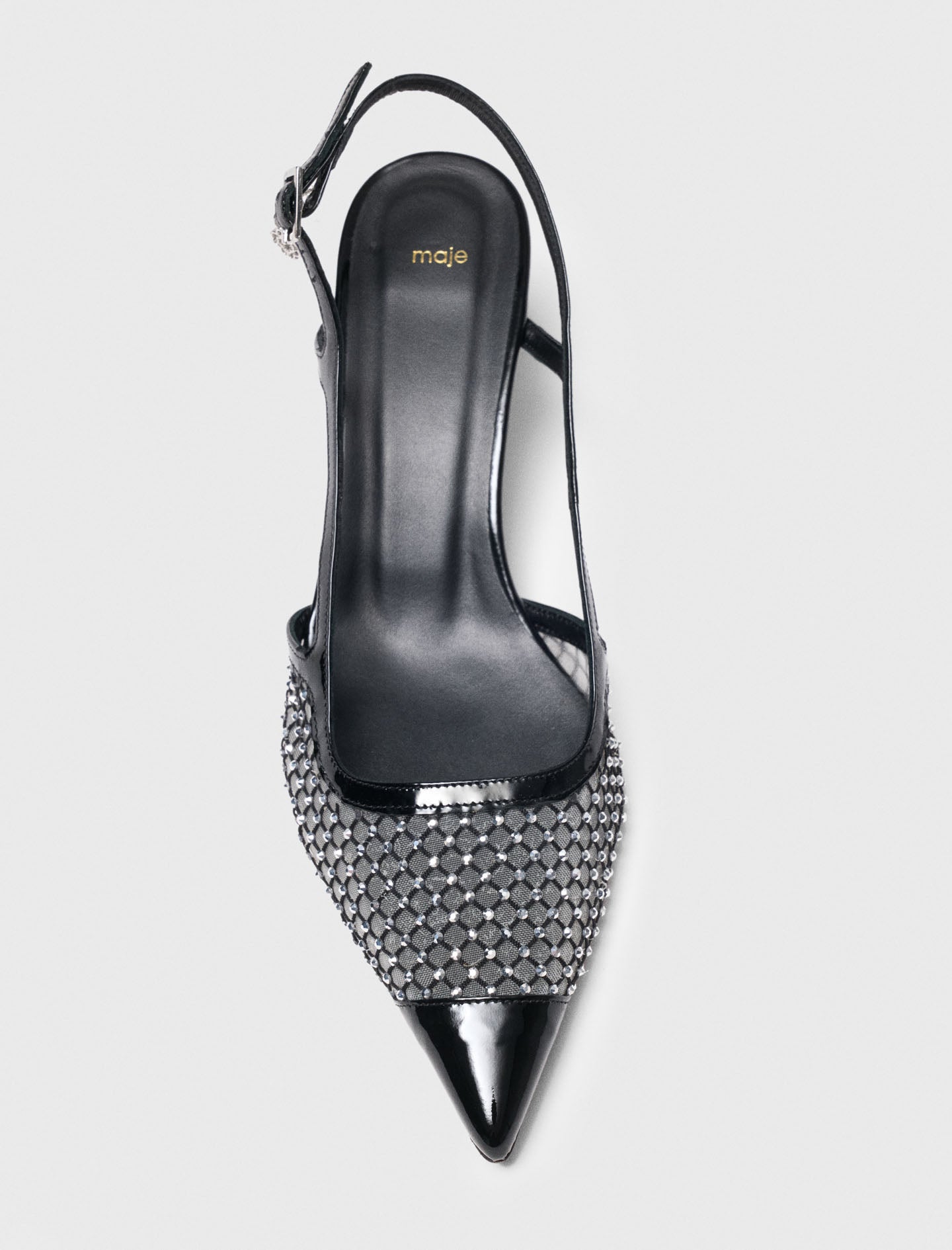 Rhinestone mesh pumps Black