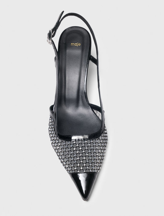 Rhinestone mesh pumps Black
