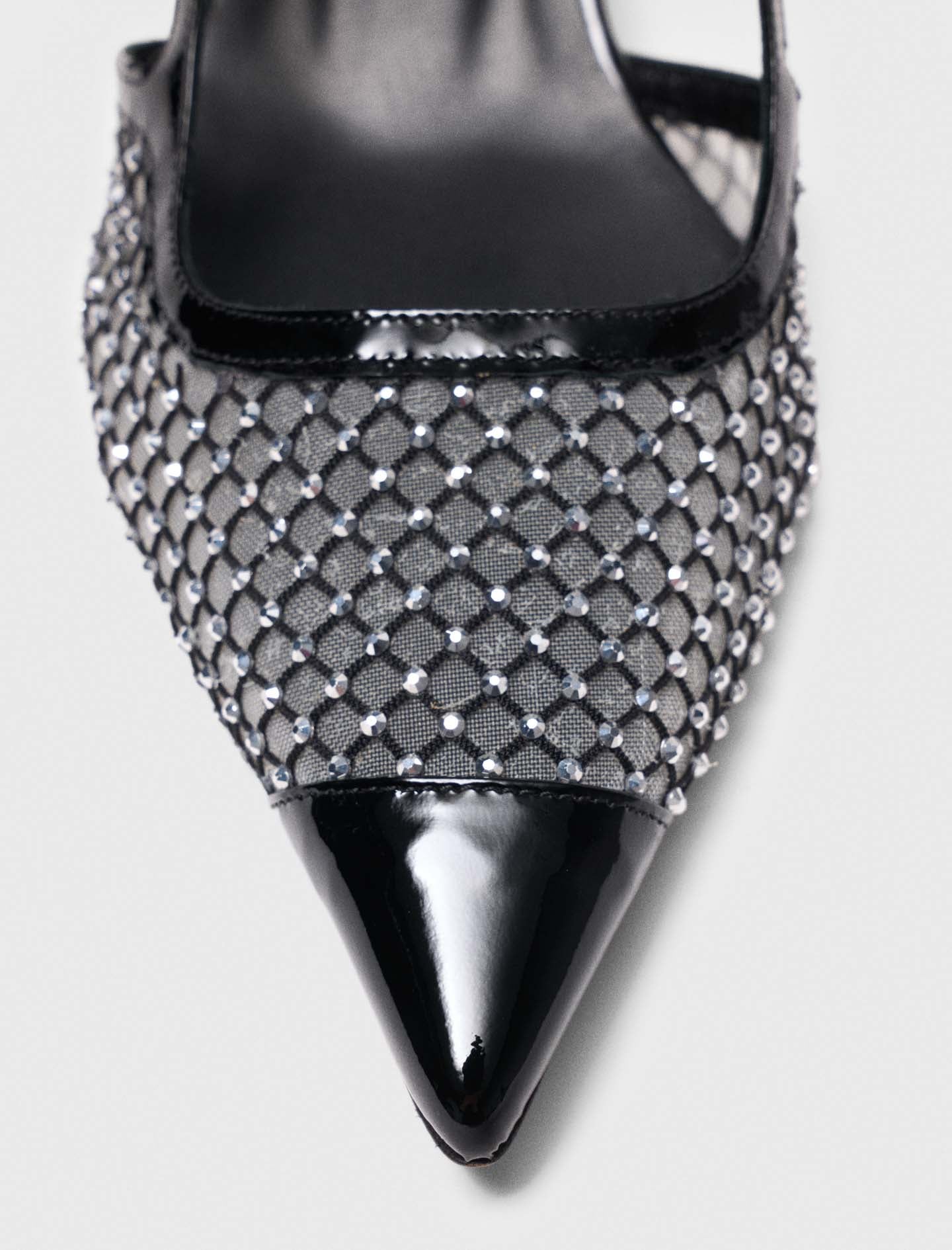 Rhinestone mesh pumps Black