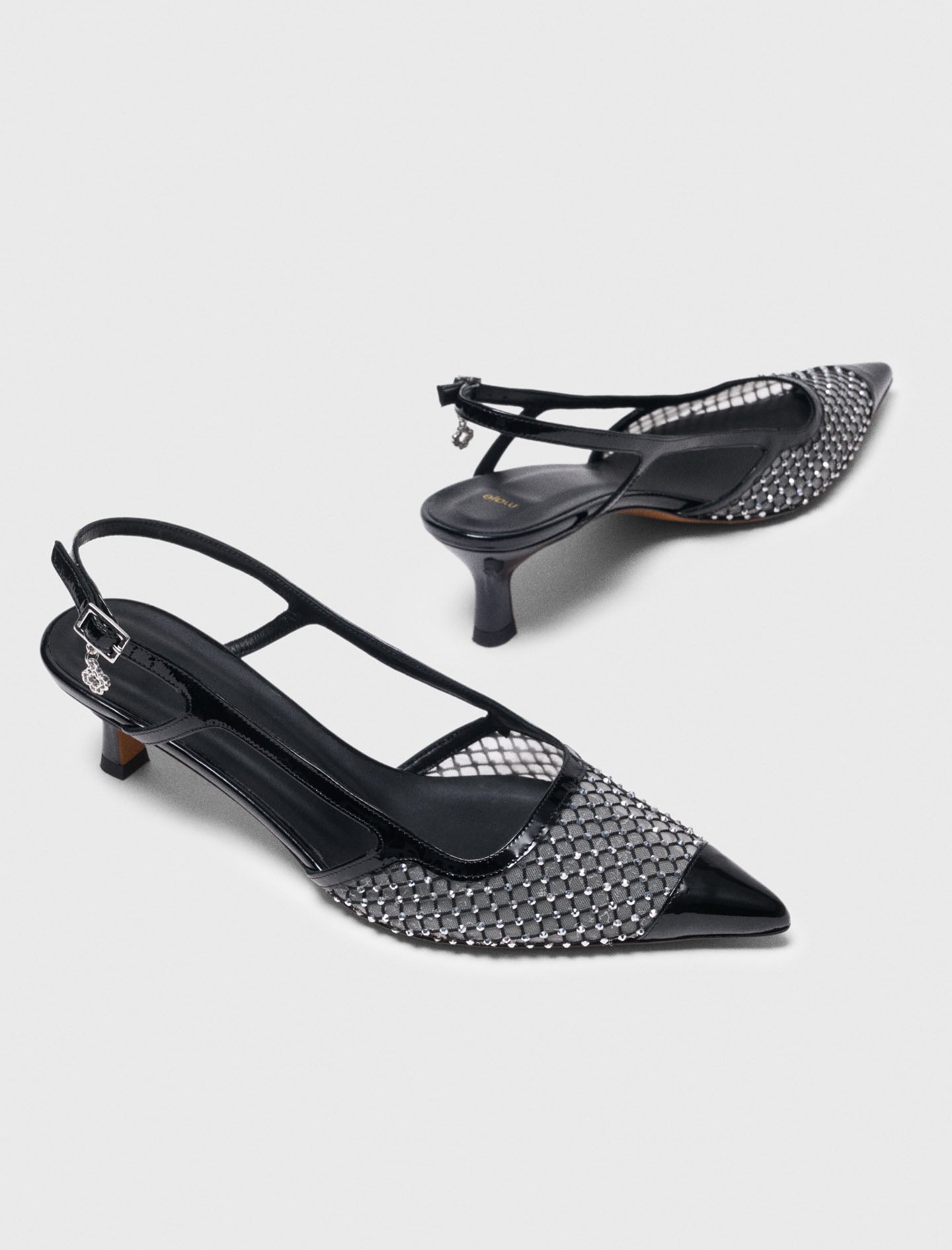 Rhinestone mesh pumps Black
