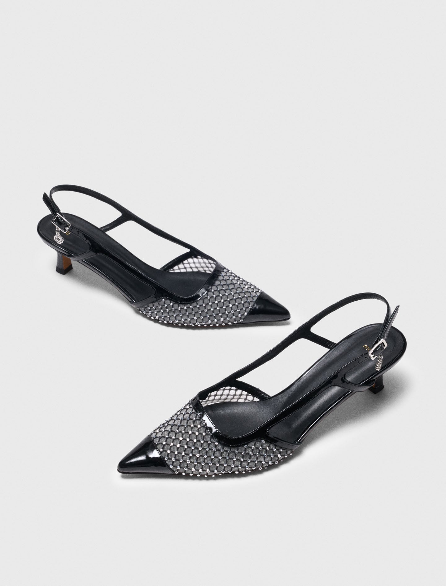 Rhinestone mesh pumps Black