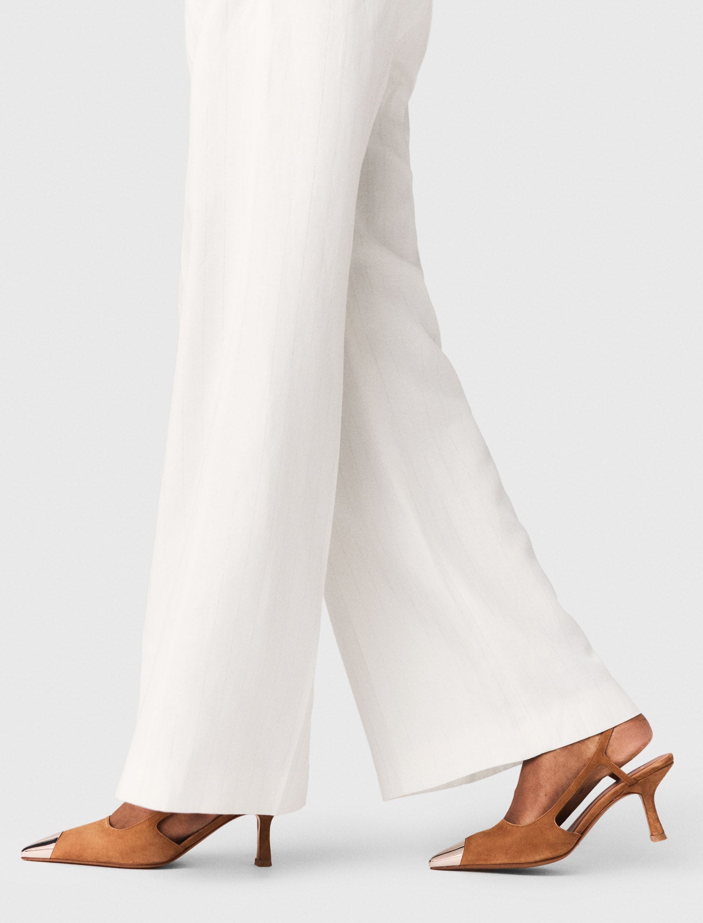 Metallic-Toe Suede Pumps CAMEL
