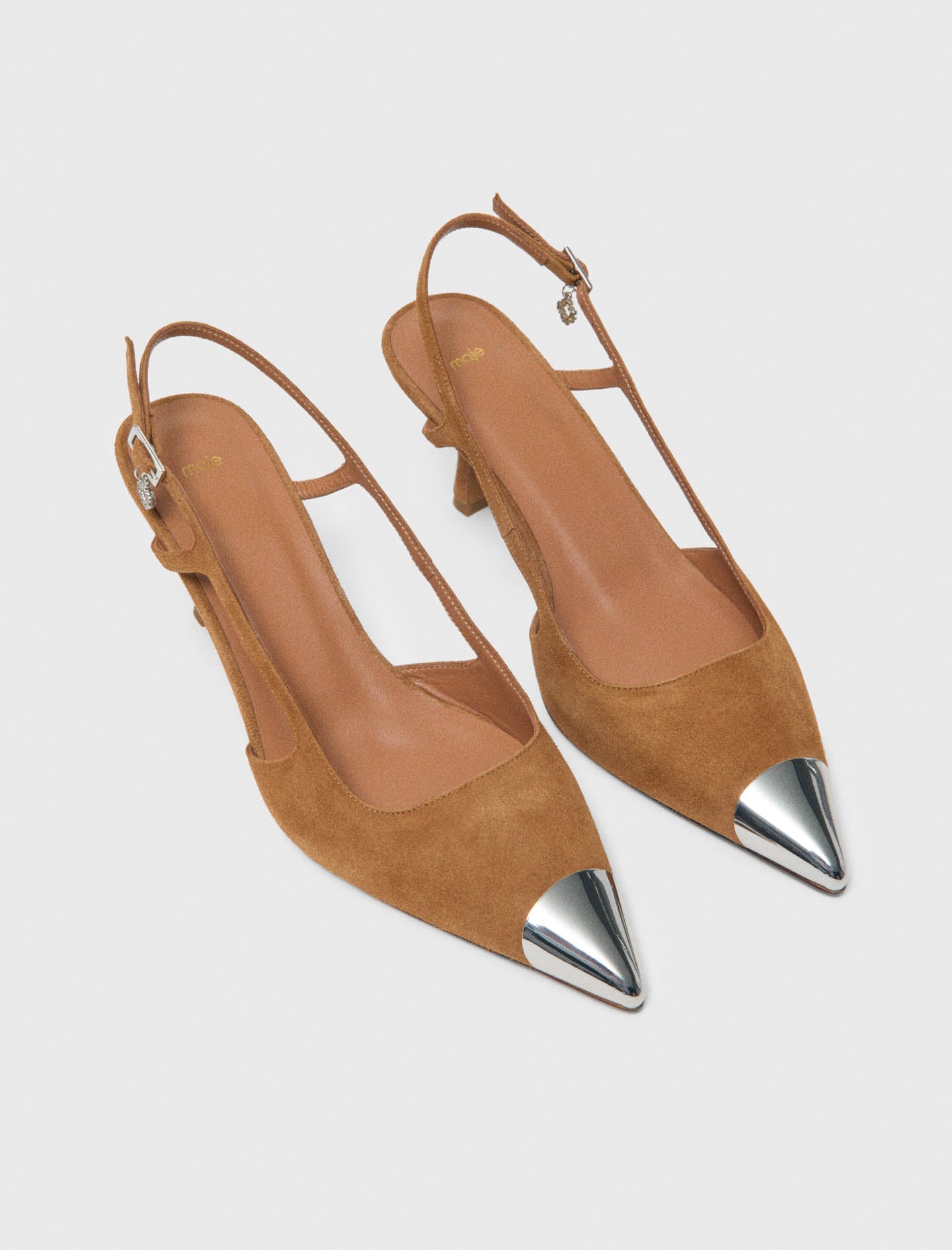 Metallic-Toe Suede Pumps CAMEL