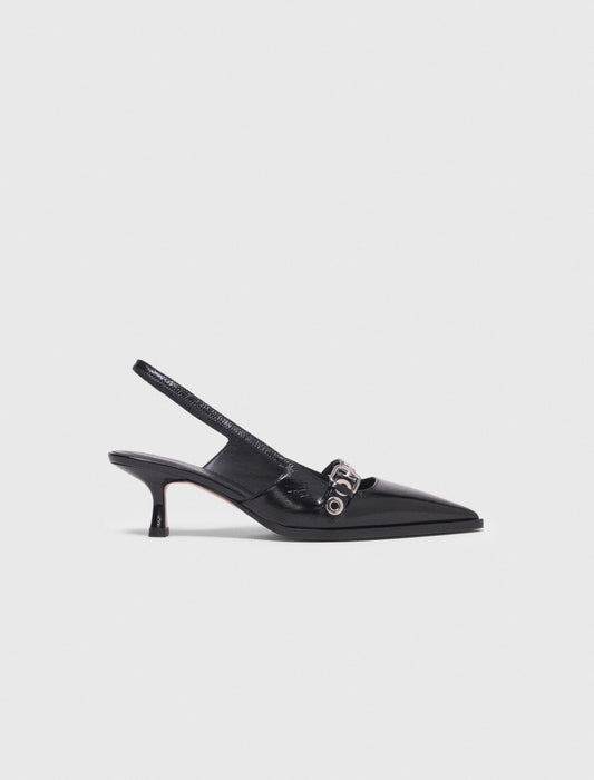 Leather Pumps With Eyelet Strap BLACK