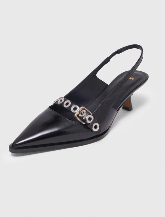 Leather Pumps With Eyelet Strap BLACK