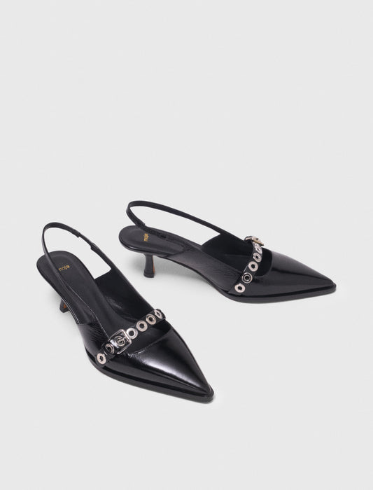 Leather Pumps With Eyelet Strap BLACK