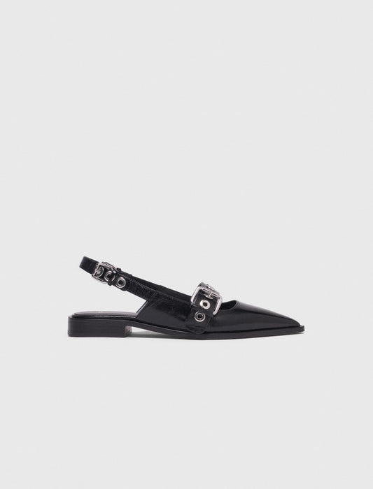 Flat Leather Strap Slingbacks BLACK