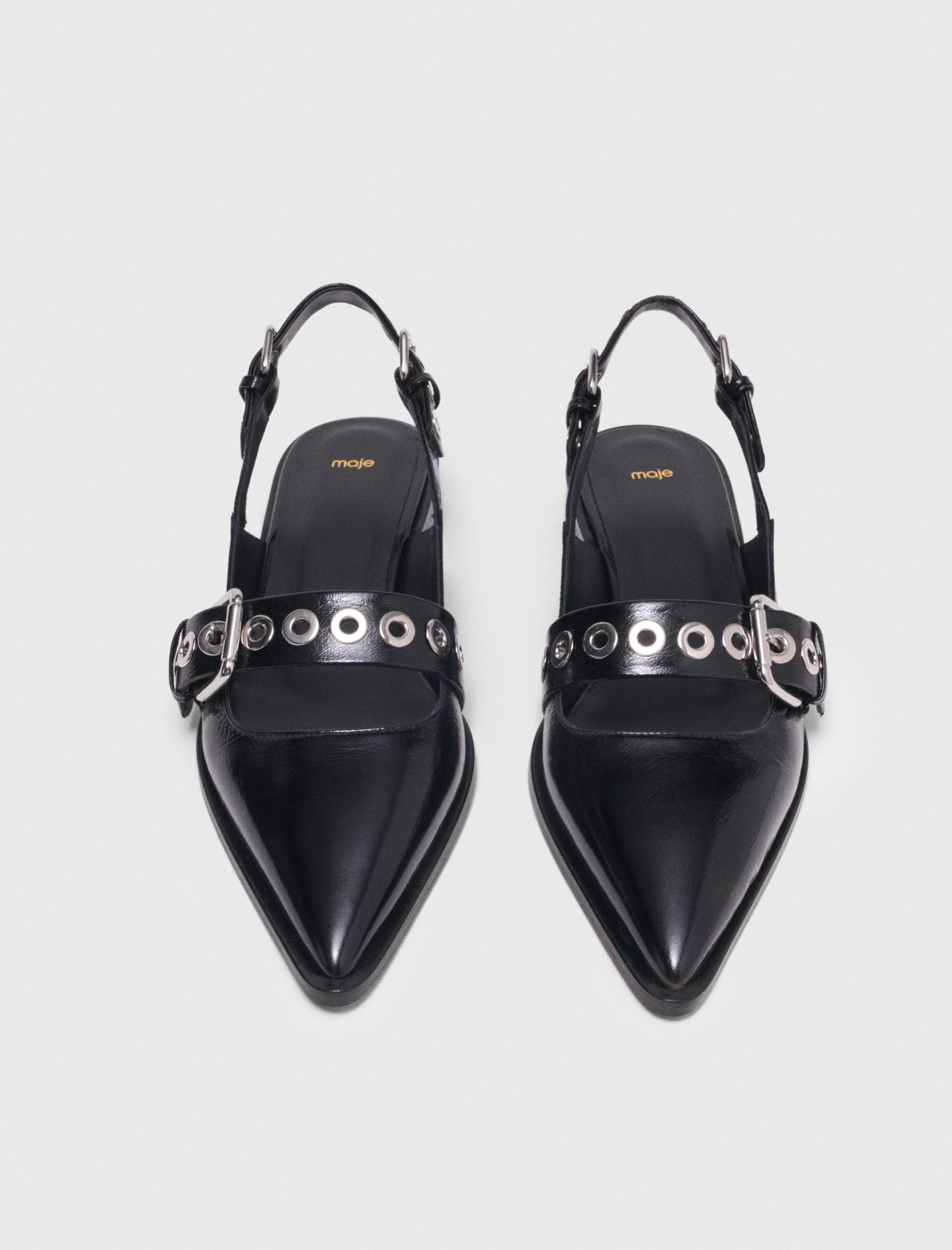 Flat Leather Strap Slingbacks Black
