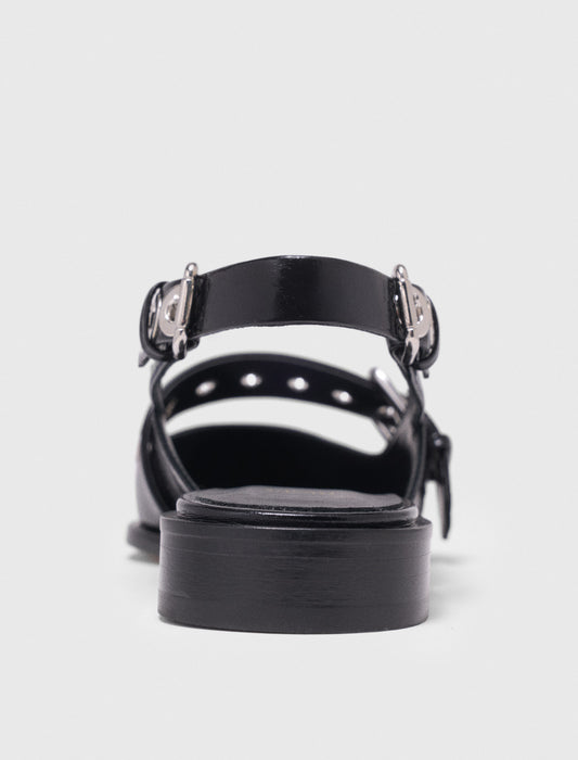 Flat Leather Strap Slingbacks BLACK