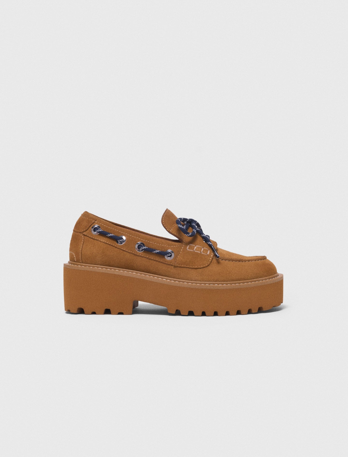 Suede Platform Boat Shoes CARAMEL