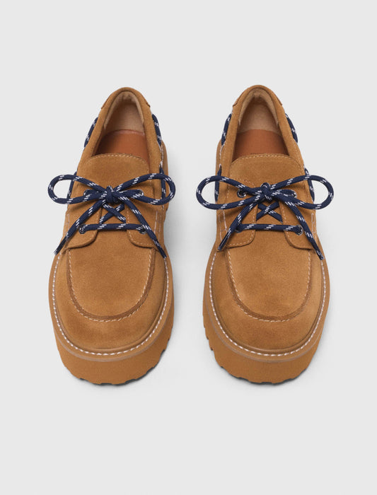 Suede Platform Boat Shoes CARAMEL