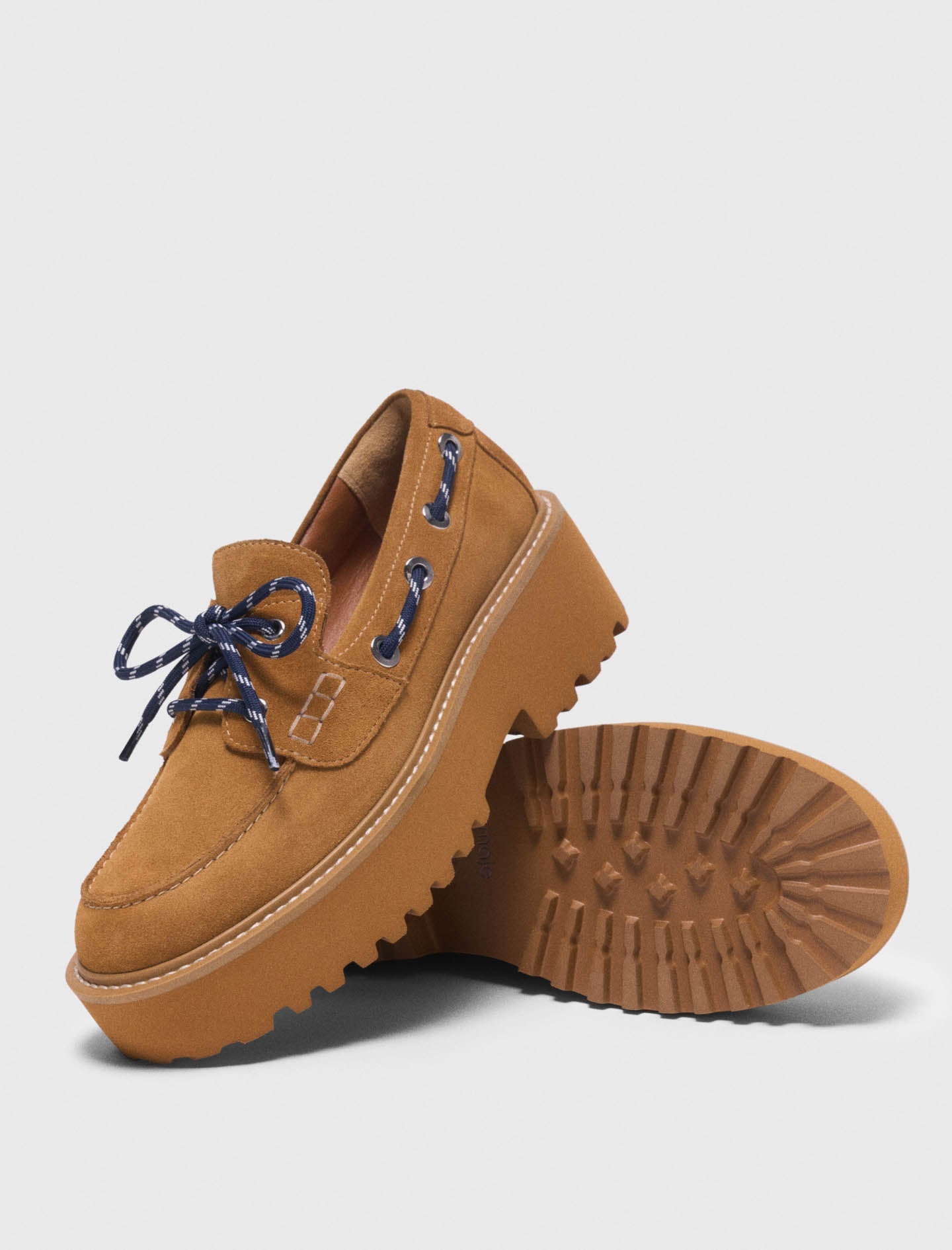 Suede Platform Boat Shoes CARAMEL