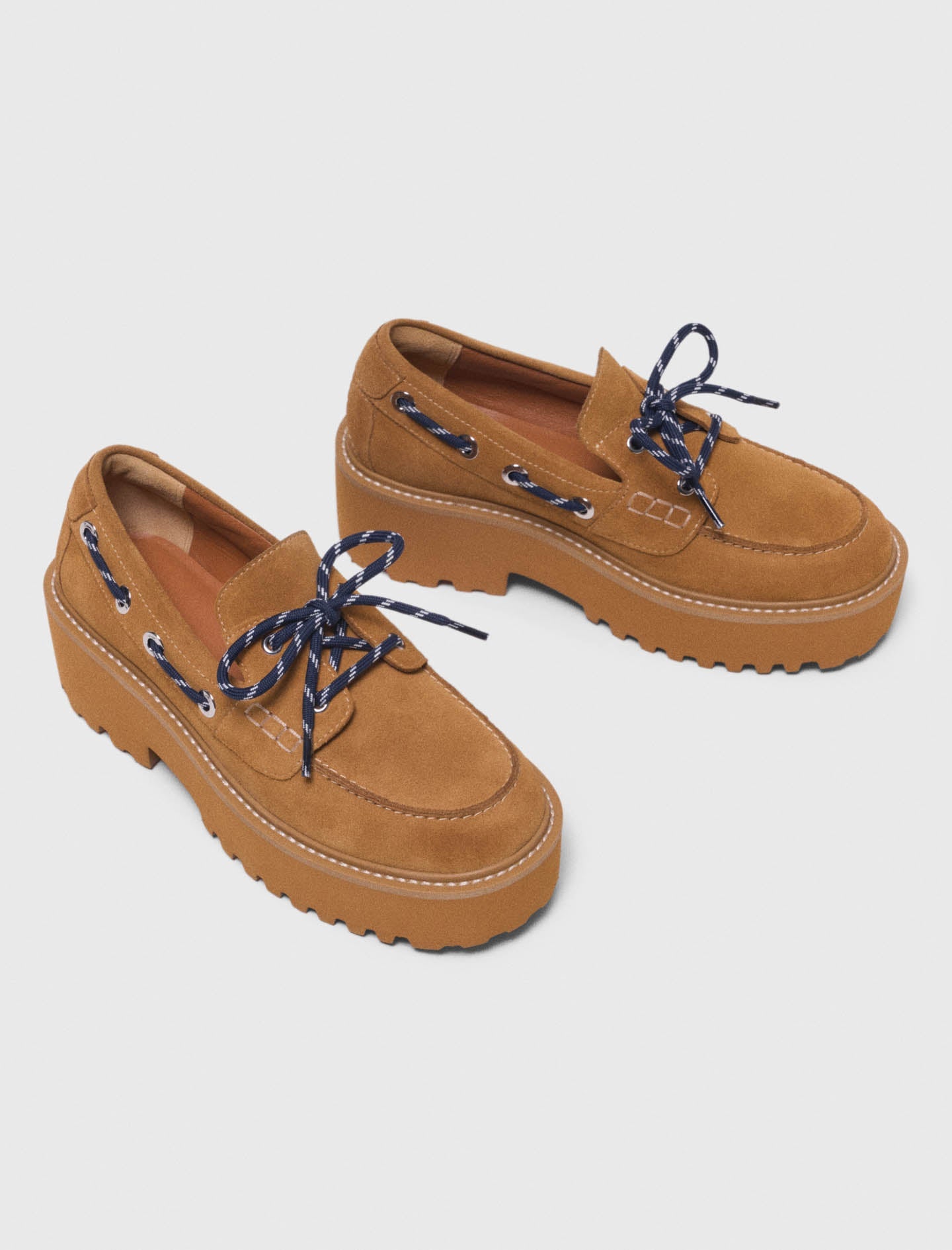 Suede Platform Boat Shoes CARAMEL