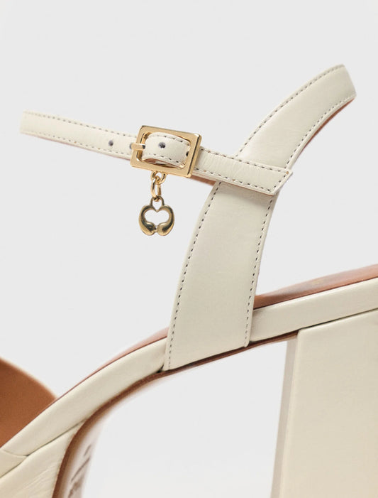Leather Platform Sandals Ecru