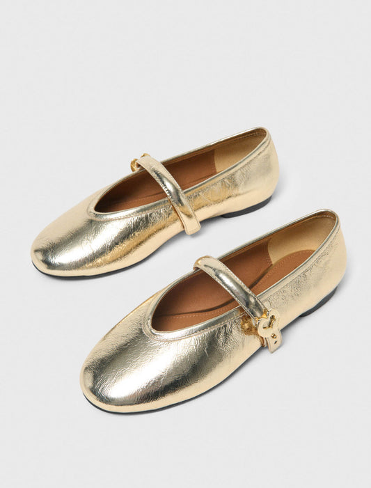Metallic Leather Ballet Flats Light Gold