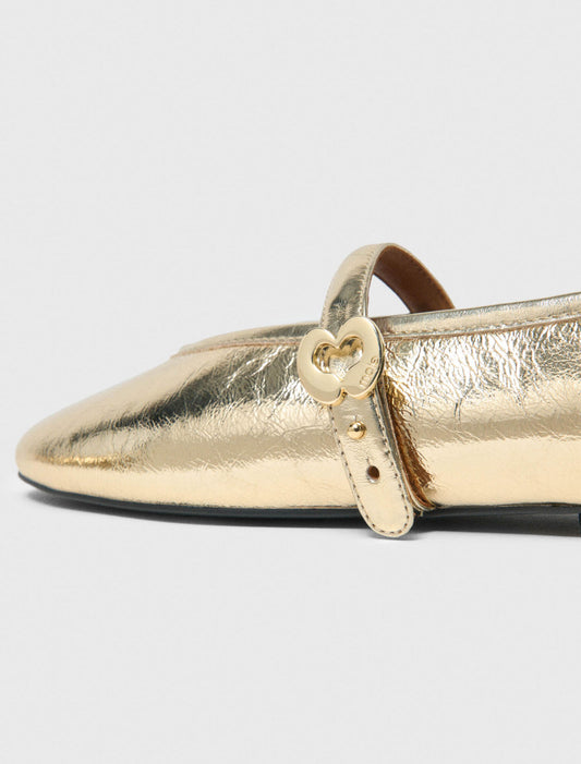 Metallic Leather Ballet Flats Light Gold