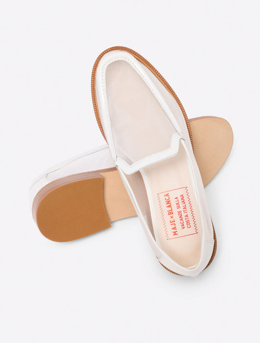Leather and mesh loafers White