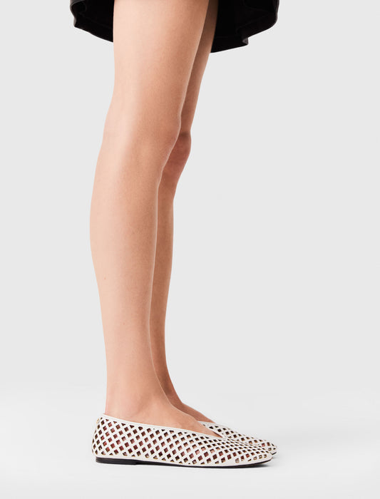 Perforated leather ballet flats White