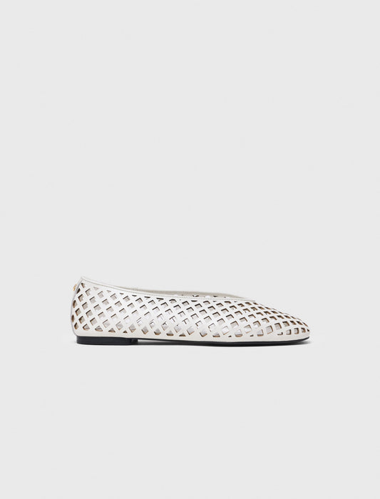 Perforated leather ballet flats White