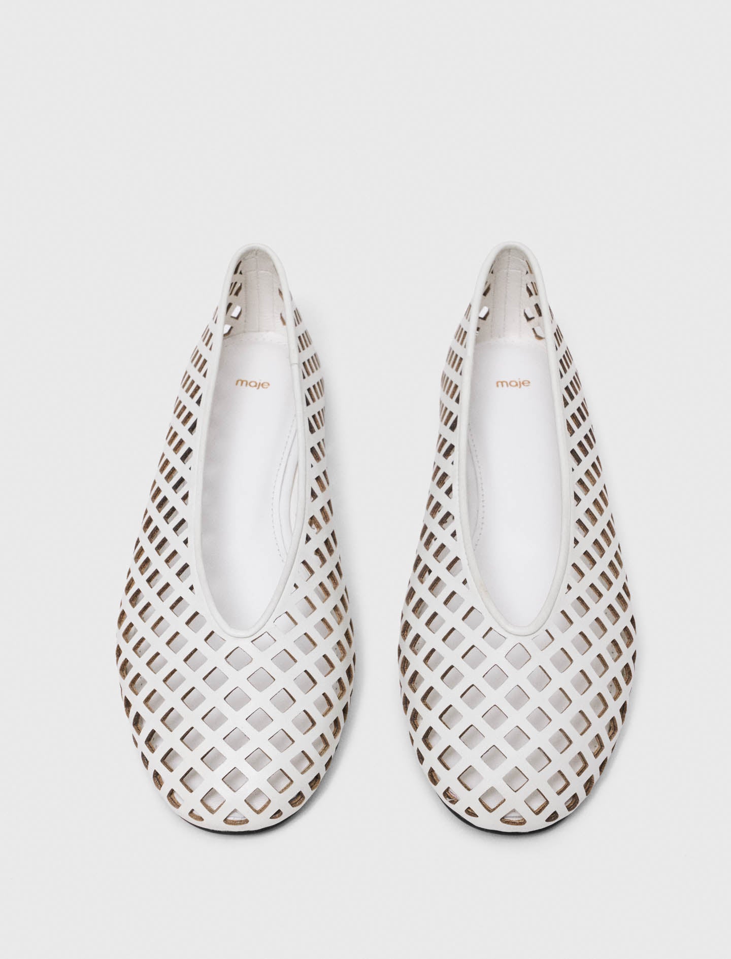 Perforated leather ballet flats White