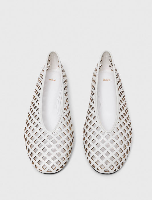 Perforated leather ballet flats White