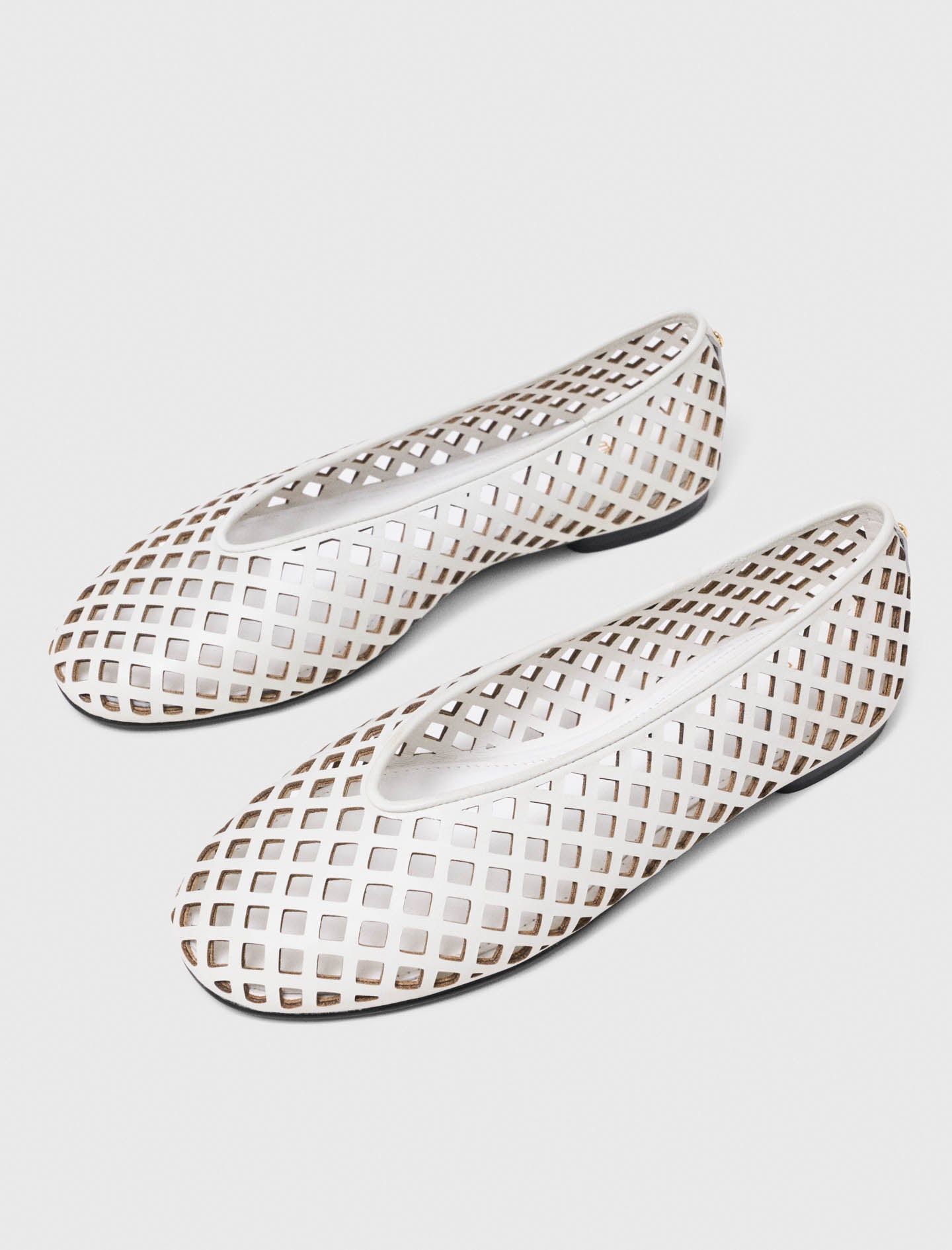 Perforated leather ballet flats White