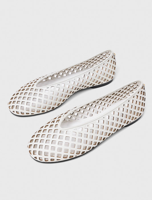 Perforated leather ballet flats White