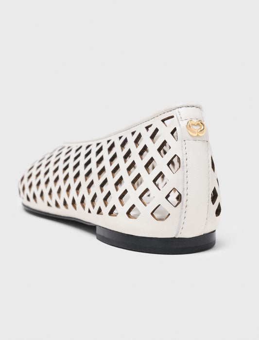 Perforated leather ballet flats White