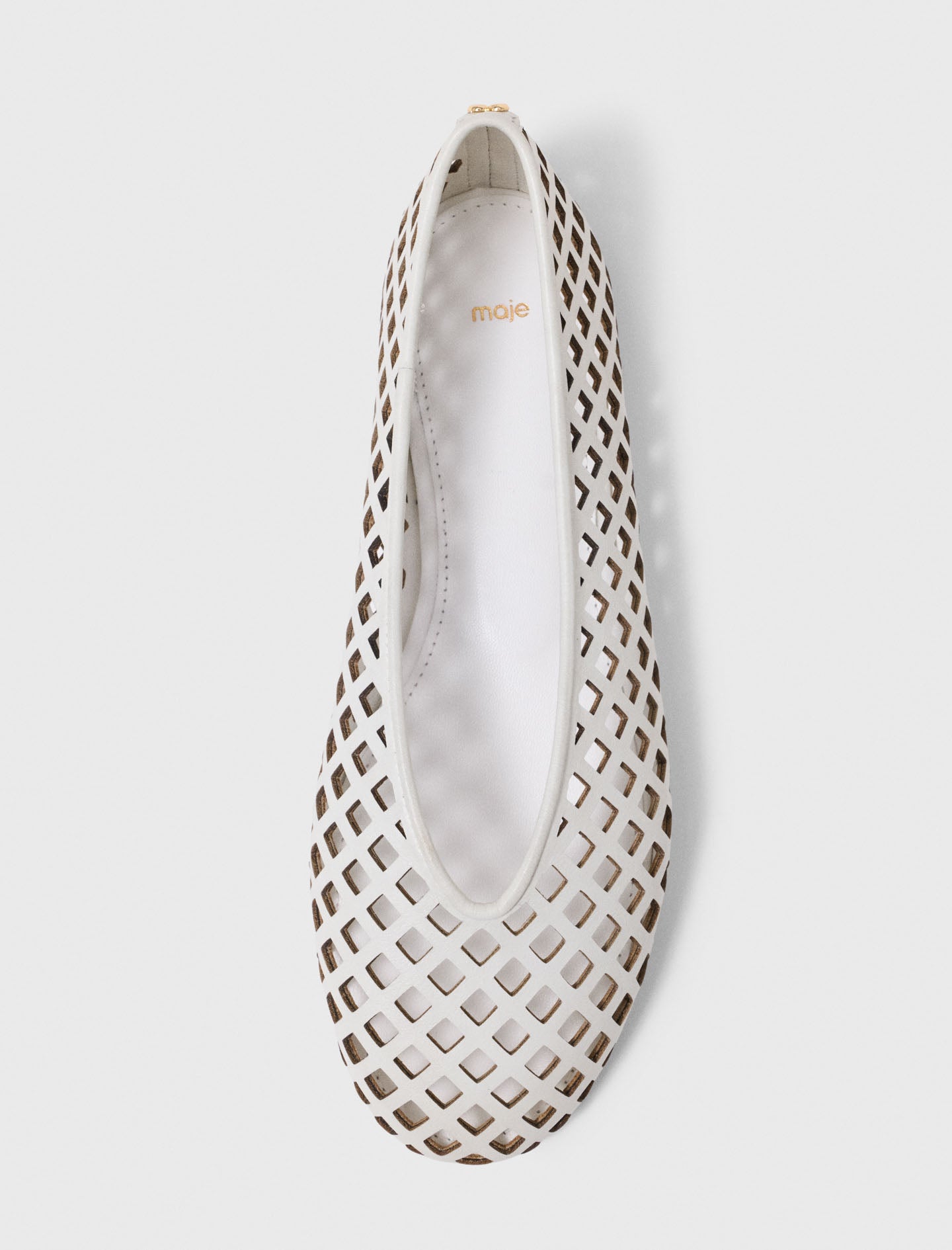 Perforated leather ballet flats White
