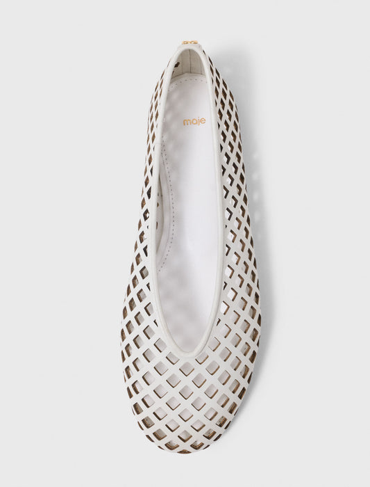 Perforated leather ballet flats White