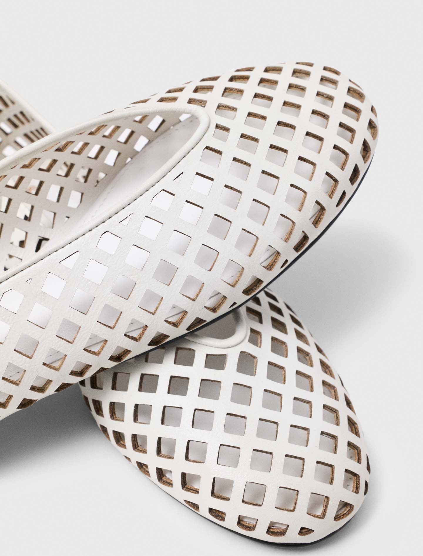Perforated leather ballet flats White