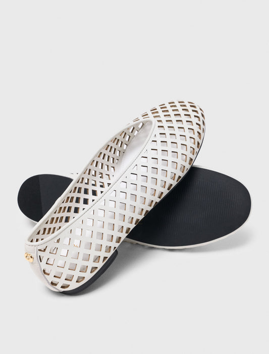 Perforated leather ballet flats White