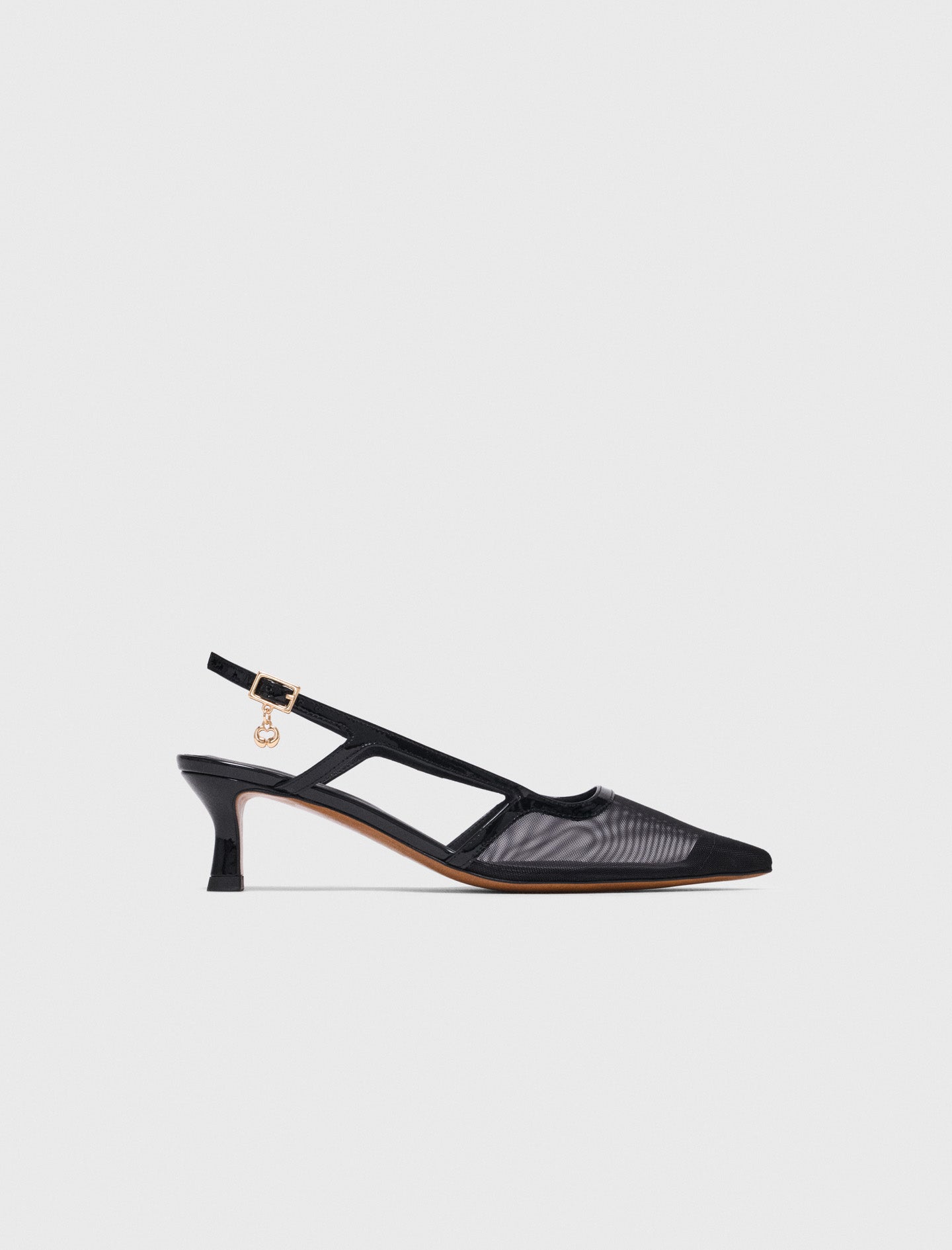 Leather and mesh slingbacks Black