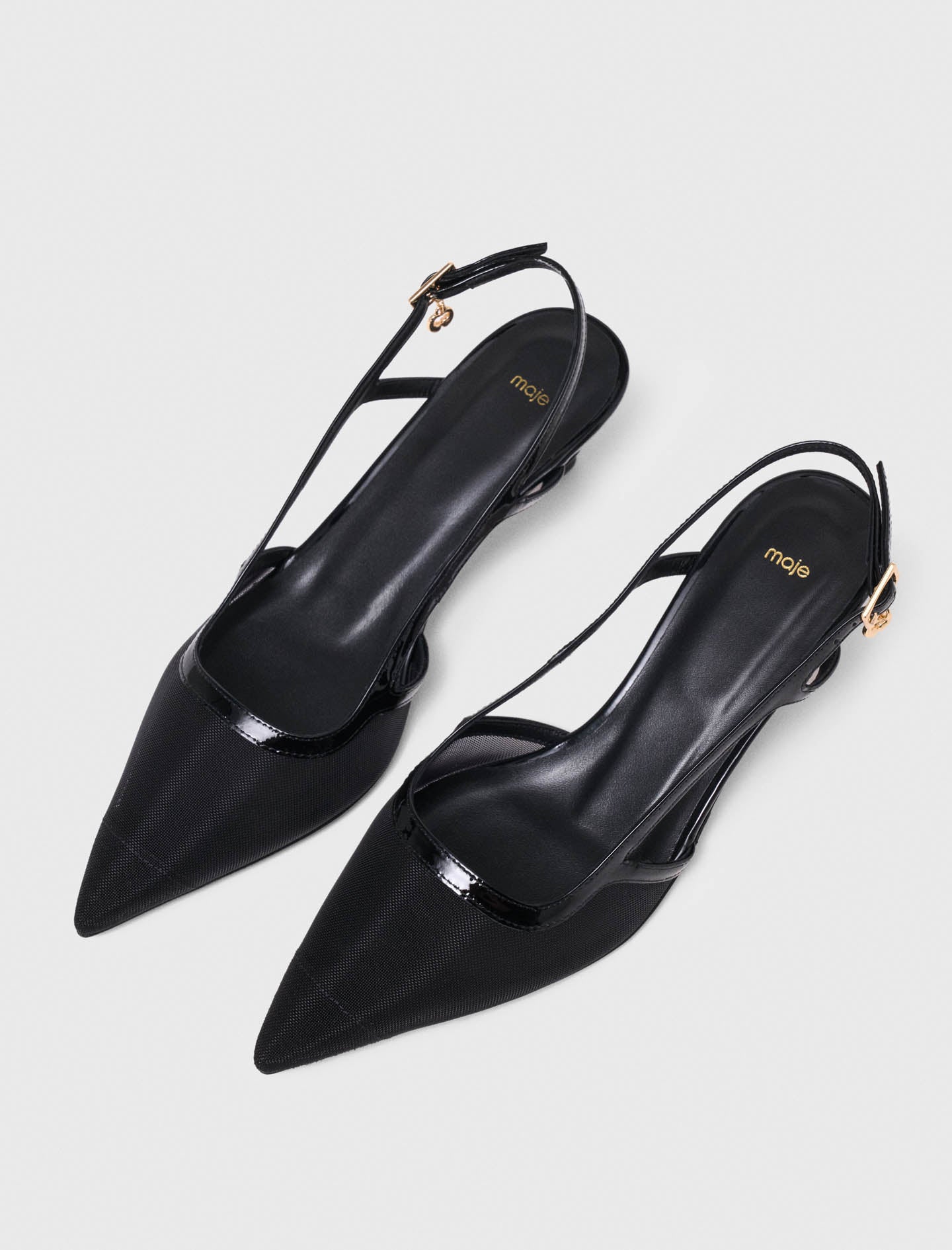 Leather and mesh slingbacks Black