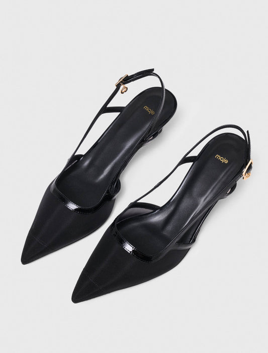 Leather and mesh slingbacks Black