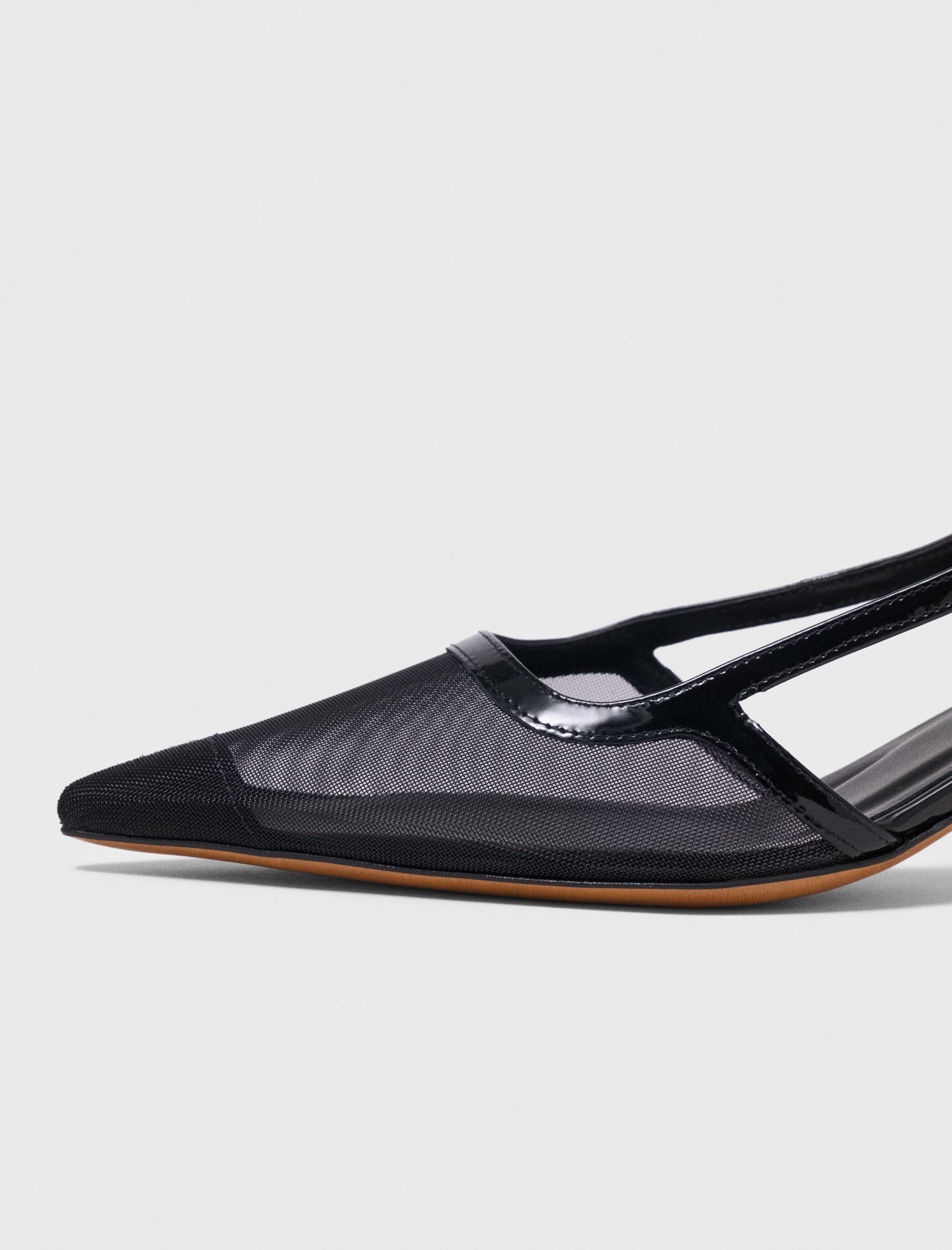 Leather and mesh slingbacks Black