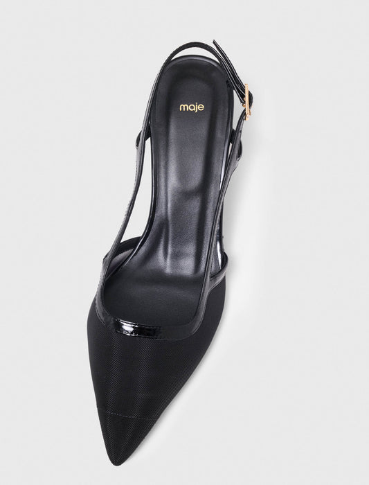 Leather and mesh slingbacks Black