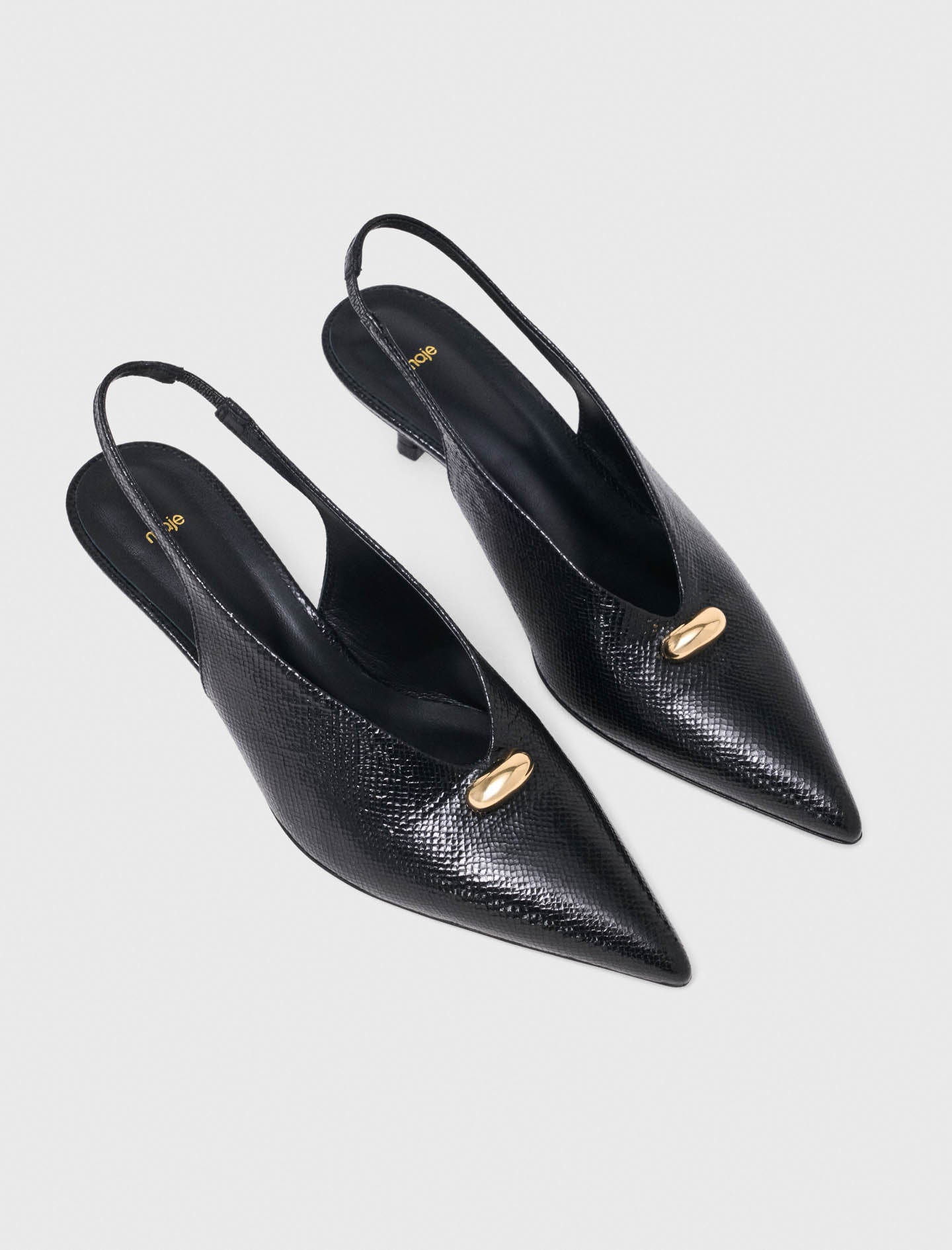Pointed embossed leather slingbacks Black
